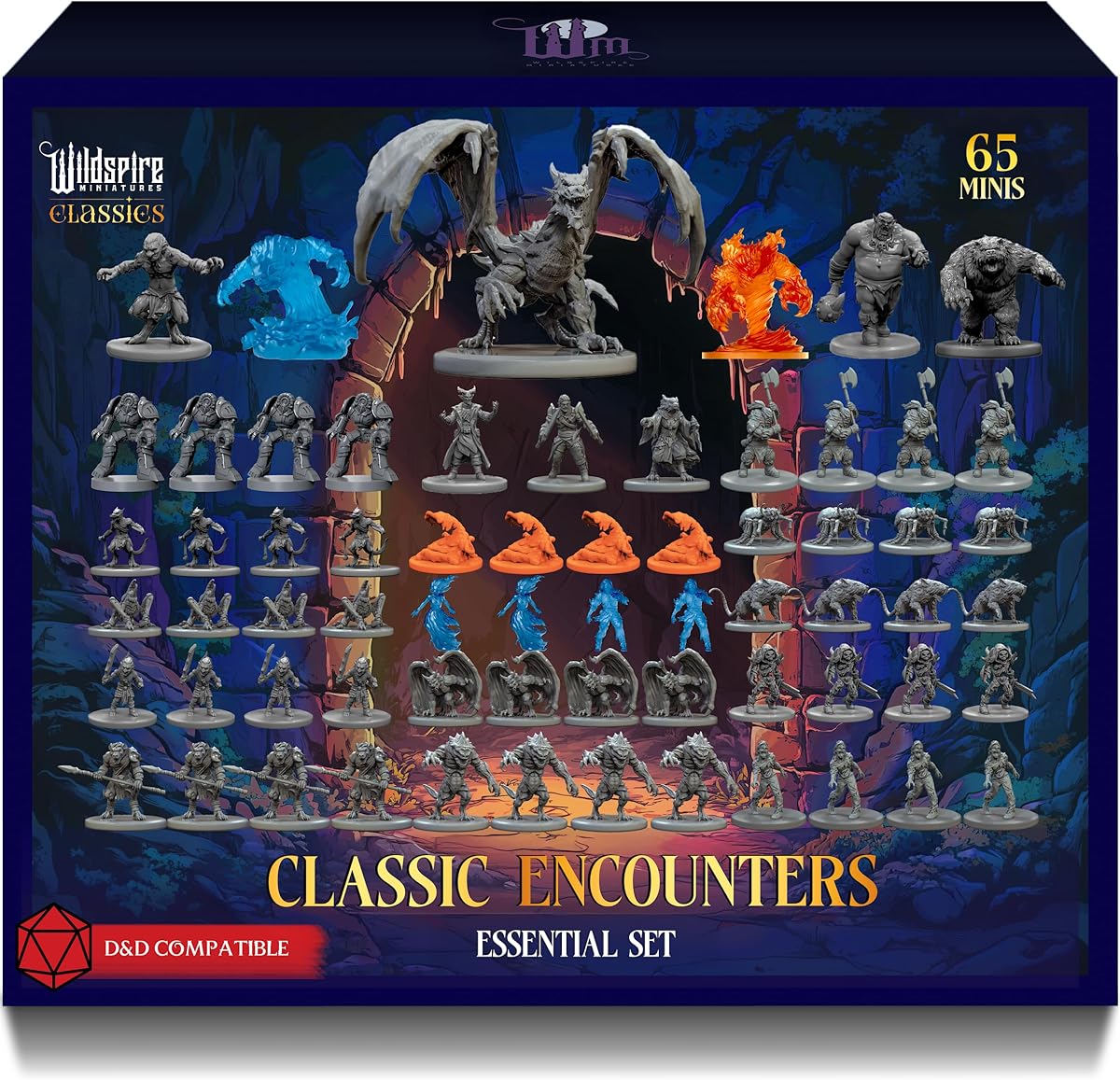 Encuentros clásicos - Conjunto esencial - 65 miniaturas icónicas de DND, monstruos a granel, 28 mm, minifiguras de RPG DND de mesa sin pintar, miniaturas de D&D de mazmorras y dragones, figuras de D&D de fantasía, ensambladas sin imprimación