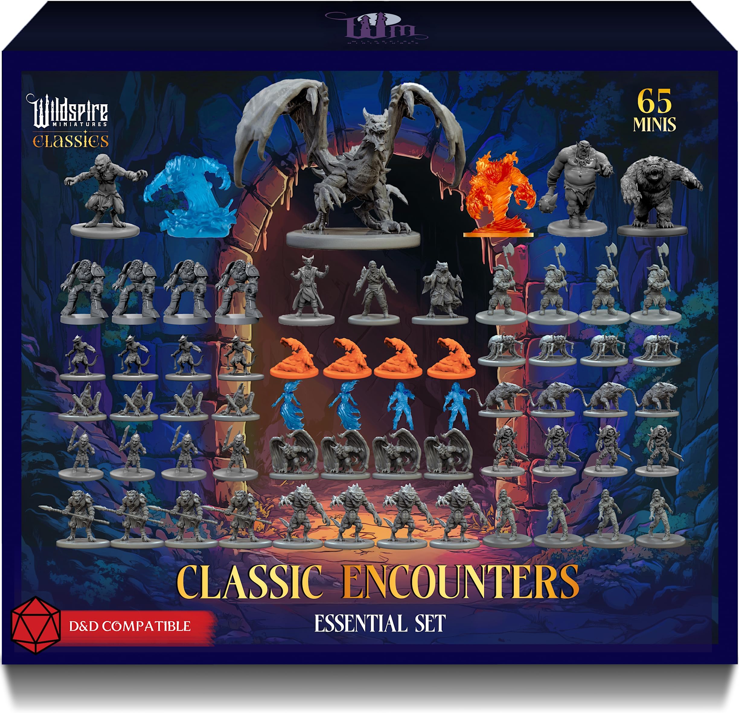 Classic Encounters - Essential Set - 65 Iconic DND Miniatures Bulk Monsters, 28mm, Unpainted Tabletop RPG DND Minis Figures, Dungeons & Dragons D&D Miniatures, Fantasy D&D Figures, Assembled Unprimed