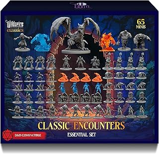 Classic Encounters - Essential Set - 65 Iconic DND Miniatures Bulk Monsters, 28mm, Unpainted Tabletop RPG DND Minis Figures, Dungeons & Dragons D&D Miniatures, Fantasy D&D Figures, Assembled Unprimed