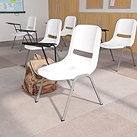 Vista 1 de EMMA + OLIVER Silla ergonómica blanca con tableta abatible para diestros, escritorio con brazo para tableta
