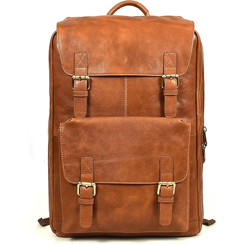 Genuine Leather Chef Knife Bag Retro Backpack | 20+ Slots For Knives And Chef Tools | Hidden Back Pocket For Tablet | Sturdy Knife Bags For Chefs & Culinary Students | Light Brown