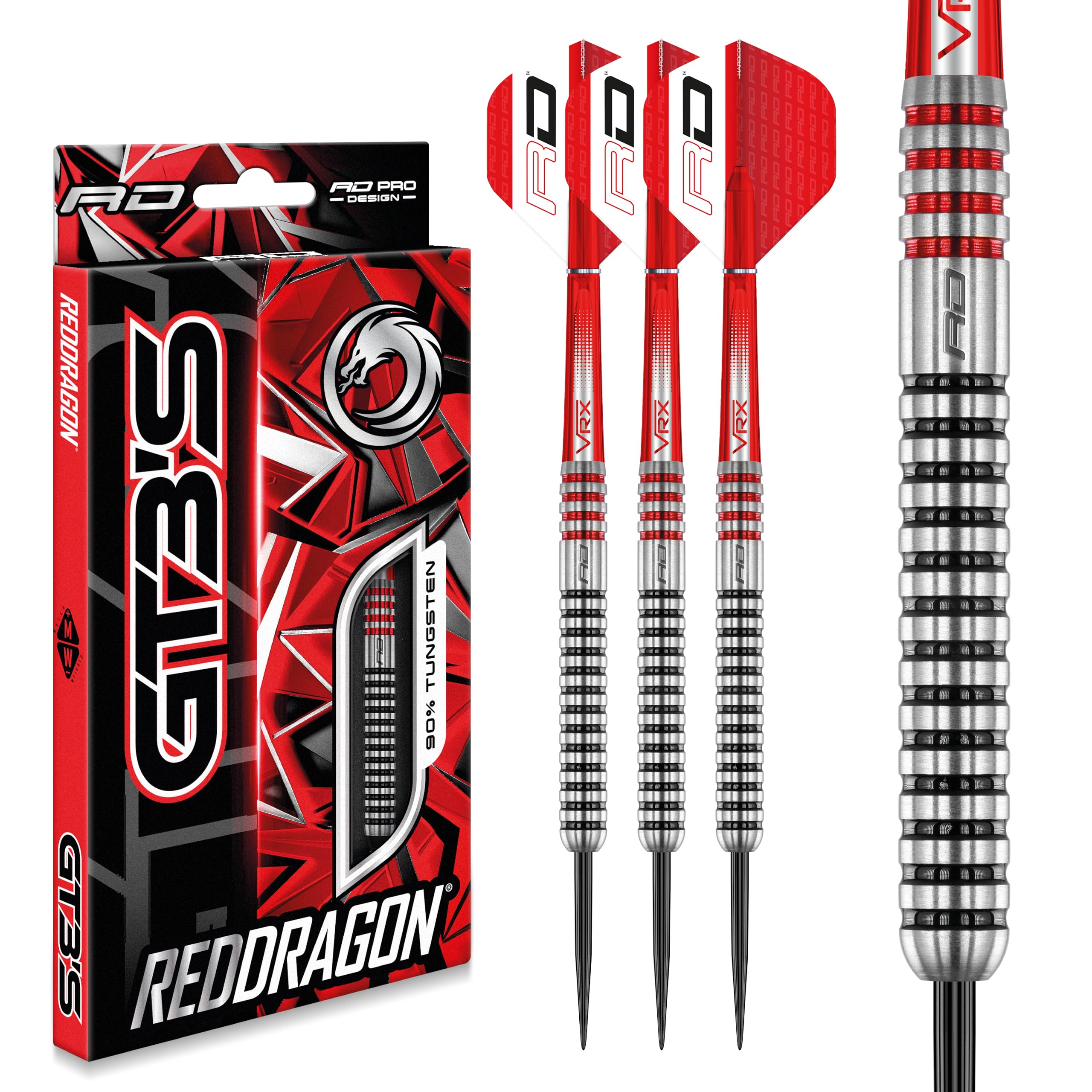 RED DRAGON GT3's 22g Professional Tungsten Darts Set with Feathers