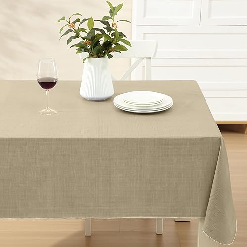 Miniatura 8 de Cafe Hotel Mantel con reverso de franela de vinilo de calibre 4, color sólido y aspecto a lino, para interiores y exteriores, se limpia con un trapo
