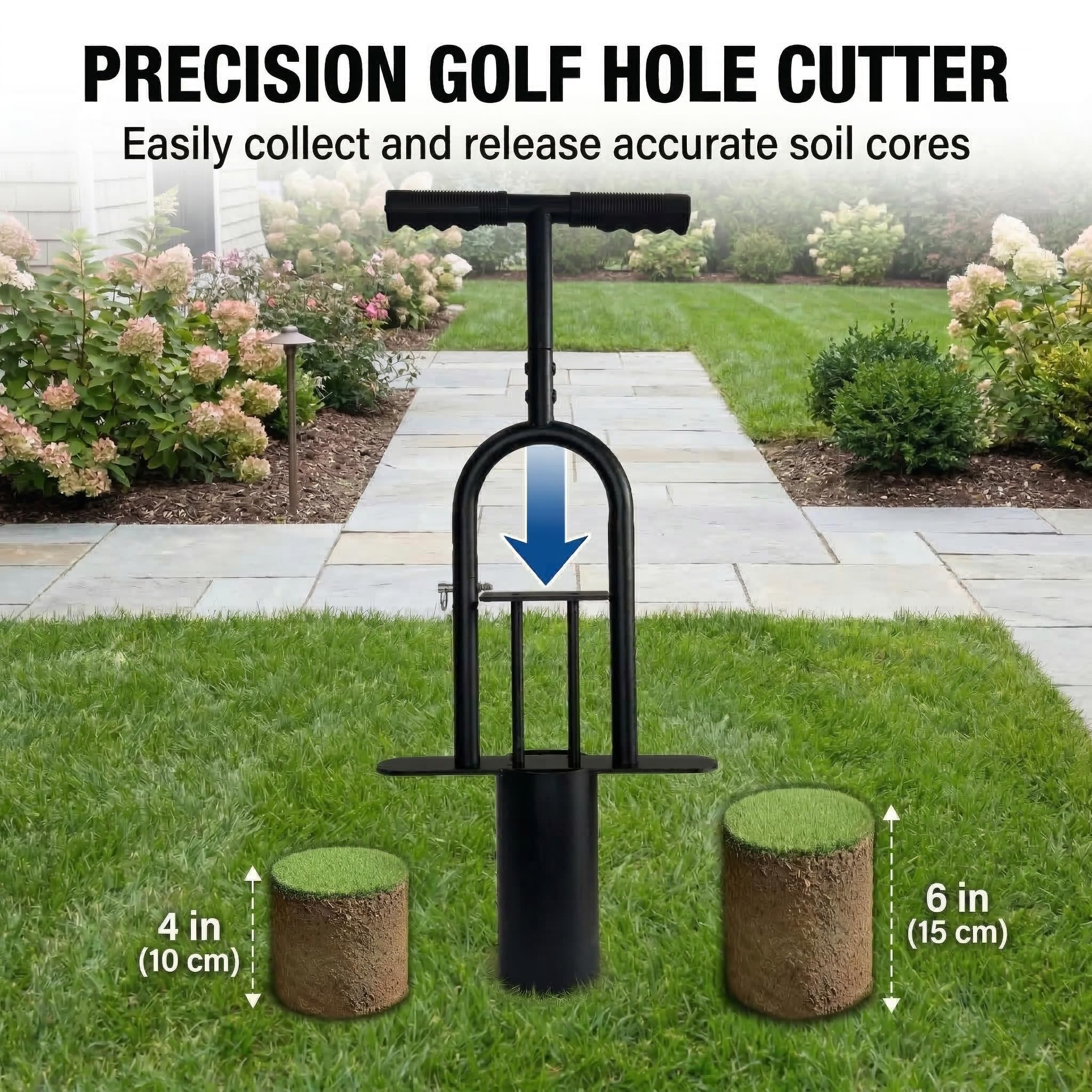 Tragbarer Golf-Lochschneider, Golf-Übung, 10,2 cm und 15,2 cm, Metall-Tassenbagger mit abnehmbarem Griff für Hinterhof, Rasen und Putting Green Outdoor-Trainingshilfe