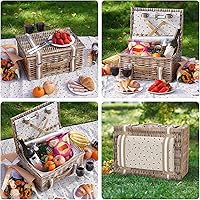 Vista 8 de Willow - Juego de cestas de picnic para 2 personas con bolsa térmica grande aislada y manta de picnic impermeable, cesta de picnic de mimbre