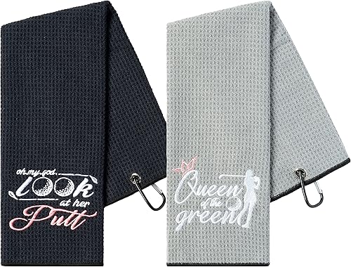 Vista 10 de R HORSE 2 piezas de divertidas toallas de golf, toallas de microfibra bordadas para bolsas con clip, accesorios deportivos de cumpleaños para Azul