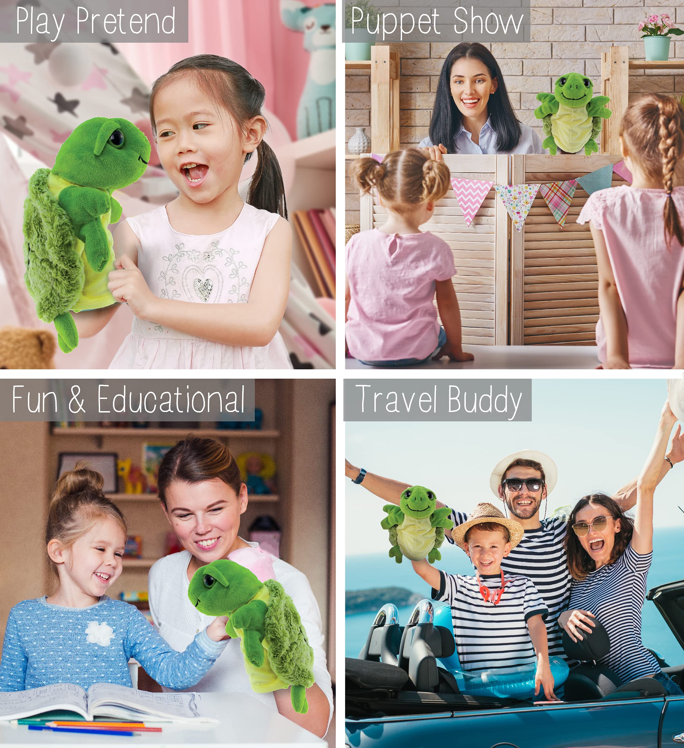 DolliBu Sea Turtle Hand Puppet - Super Soft Stuffed Animal Hand Puppets for Kids, Educational Hand Puppet Plush Toy for Kids and Adults, Ocean Life Animal Puppet for Teaching and Puppet Show - 10 Inch - Image 3