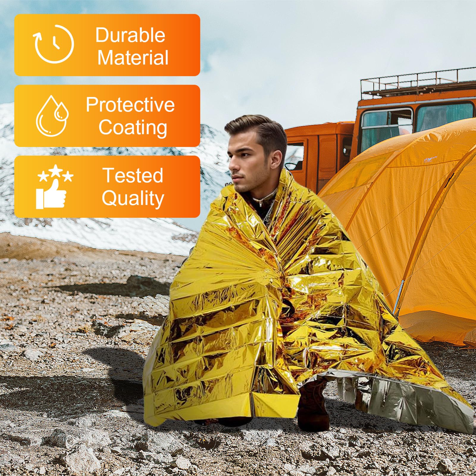 Lot de 10 couvertures de survie - Doré/argenté - 210 x 160 cm - Couverture d'urgence résistante aux intempéries pour les premiers secours et l'extérieur - Couverture de survie compacte pour