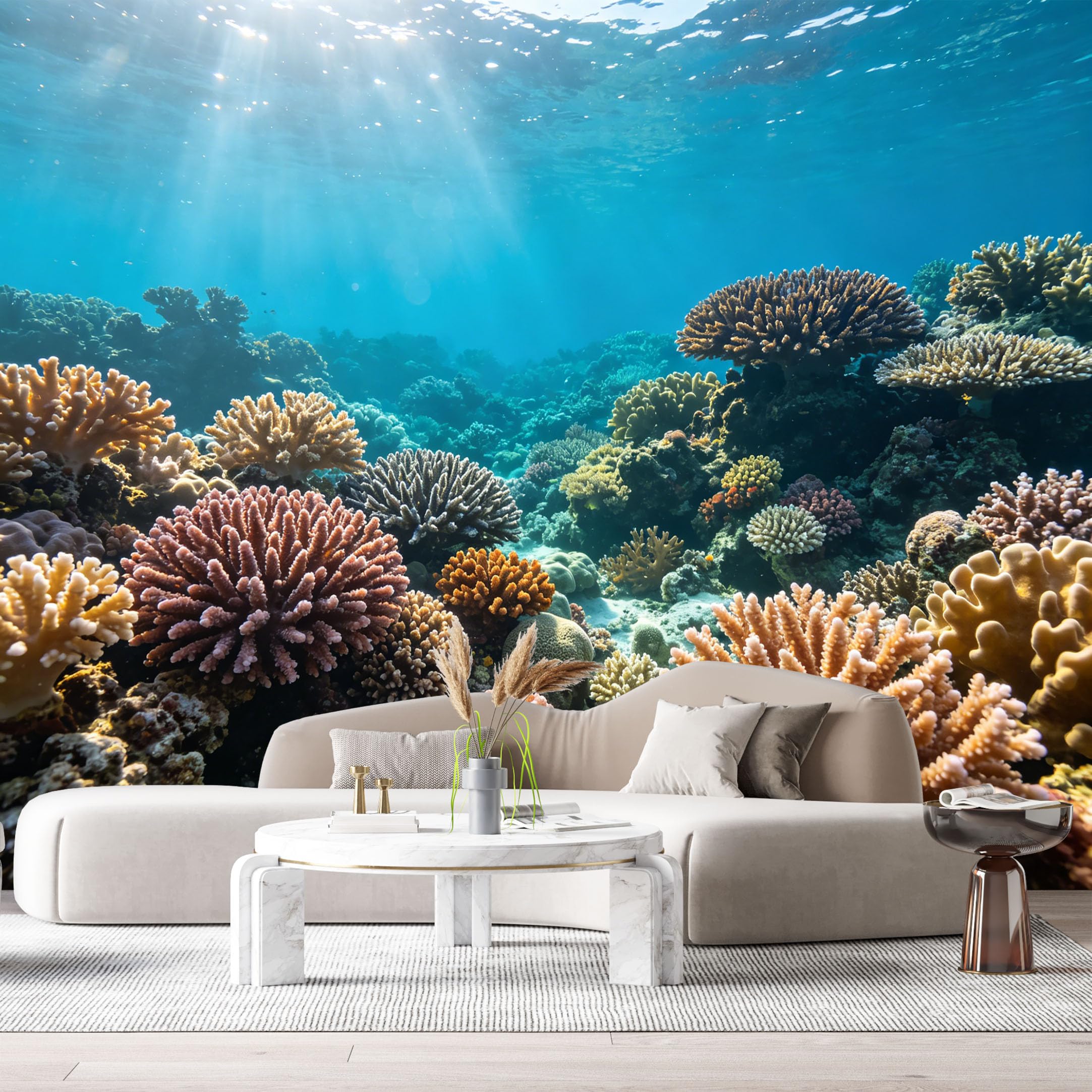 Custom Size Wall Murals Underwater Marine Coastal 3D Coral Reef SelfAdhesiveWall Fabric Removable Wallpaper Wall Decor for Living Room Bedroom Bathroom