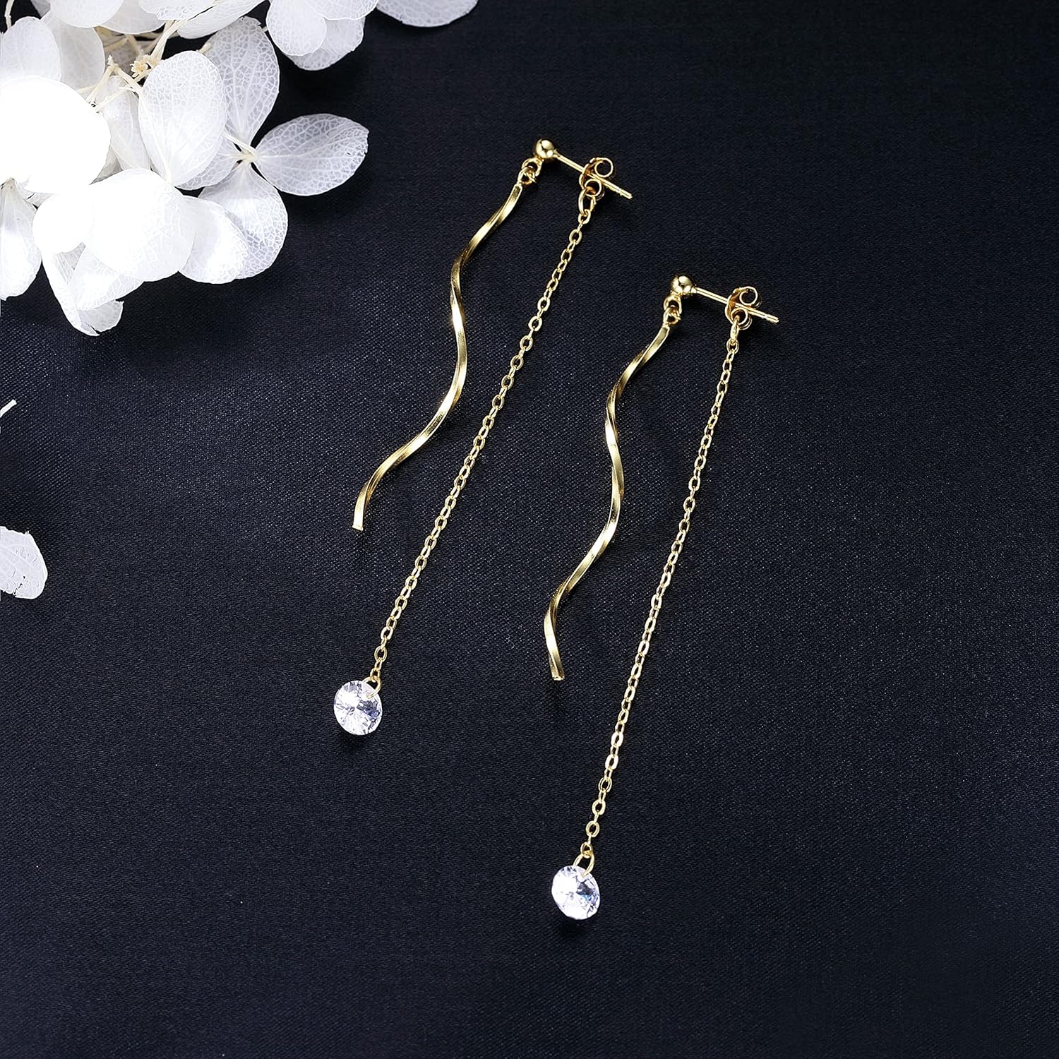 SLUYNZ 925 Sterling Silver CZ Droplet Dangle Earrings Chain for Women Teens Wedding Bridal Dangle Earrings Curved Tassel