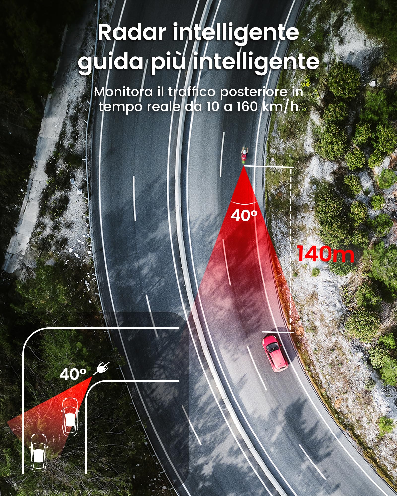 RAVEMEN NT201 Fanalino Radar Posteriore per Bicicletta, 80 Lumen Grandangolare Posteriore Luce con Avviso Visivo e Acustico per la Guida Notturna in Città compatibile con ANT+