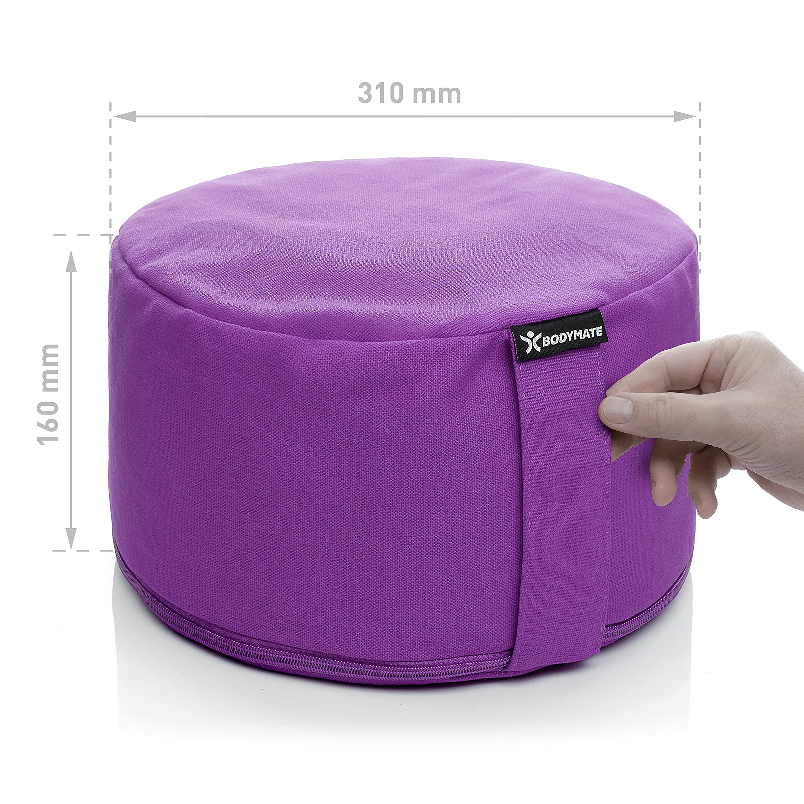 BODYMATE Cuscino da yoga rotondo 31 cm di diametro 16 cm di altezza con imbottitura in buccia di grano saraceno, lavabile in lavatrice in 100% cotone extra spesso, cuscino da meditazione