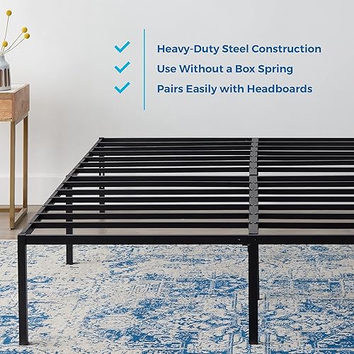 Miniatura 4 de Linenspa Marco de cama de plataforma de metal resistente, no necesita somier, almacenamiento debajo de la cama, montaje simple sin herramientas, 14