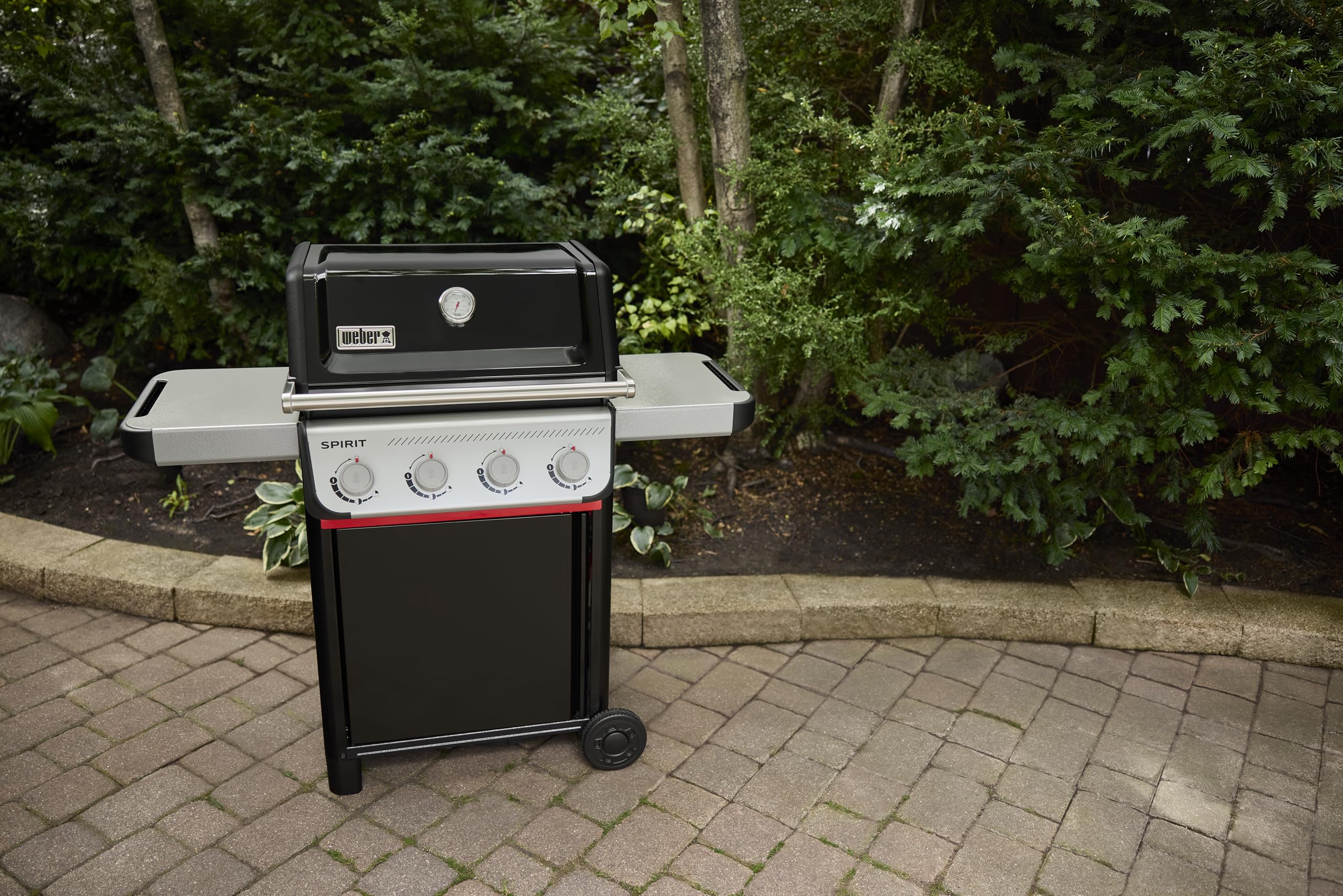 Weber Spirit E-410 barbacoa de gas, 4 quemadores, superficie de cocción de 51 x 46 cm, termómetro en la tapa, 2 ruedas - Negro/Plata (1500891)