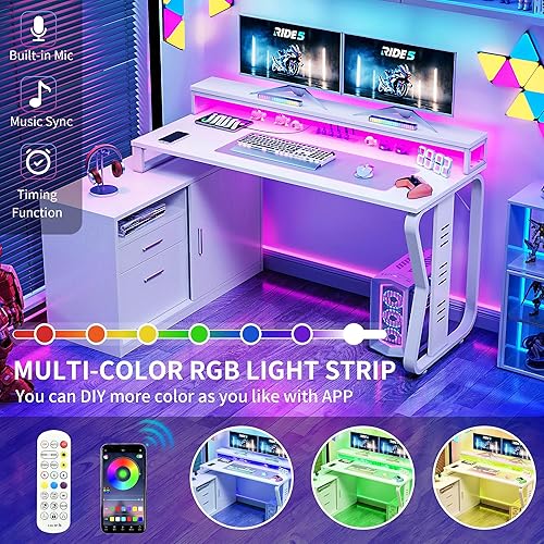 Miniatura 3 de DWVO Escritorio reversible en forma de L con cajones, escritorio de esquina de 55 pulgadas con tomas de corriente, escritorio de oficina en casa con