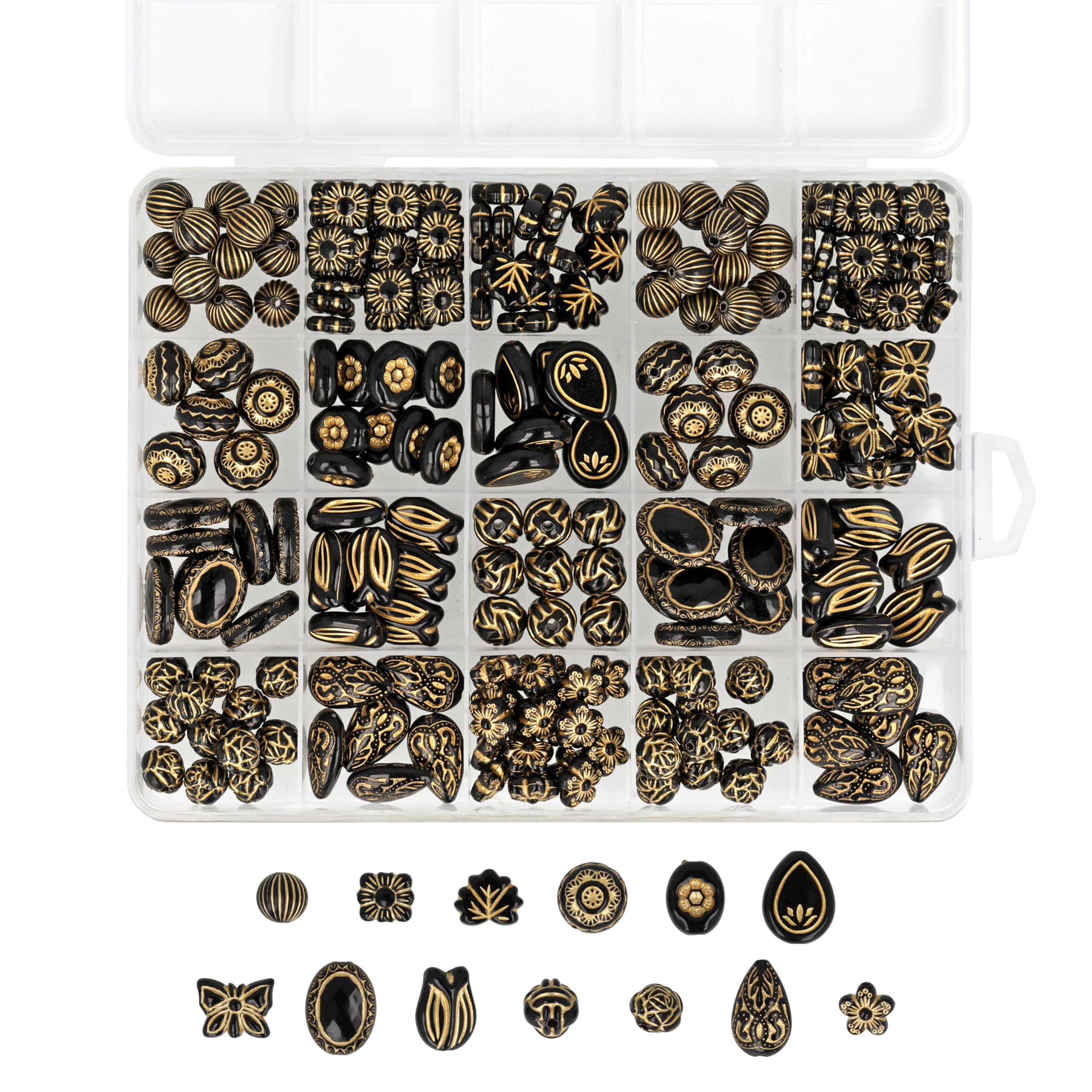 The Beadsmith Zestaw koralików akrylowych – czarny, imitacja złota, ok. 213 szt., 13 kształtów (8,9–18,2 mm), zestaw do tworzenia biżuterii i bransoletek