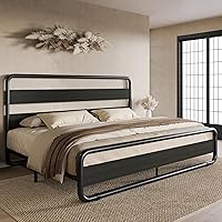 Vista 10 de SHA CERLIN - Estructura de cama de tamaño king de metal con cabecero y pie de cama de madera, estructura de cama de plataforma resistente