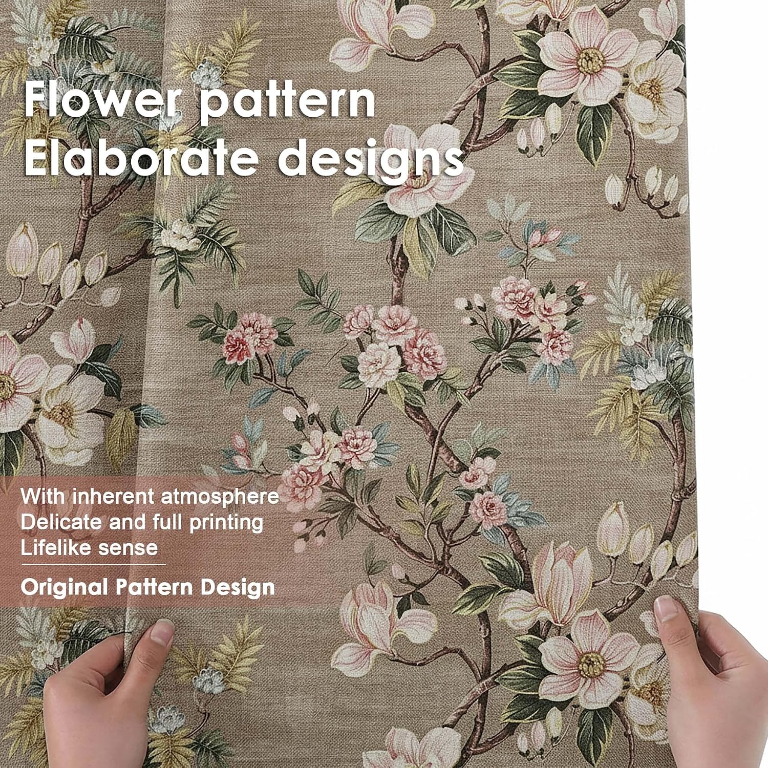 Aiyufeng Floral Curtains 102 inches Long 2 Panels Set, Vintage Blooming Flower Pattern Breathable Vintage Light Filtering Window Treatments Curtains for Farmhouse, Taupe, 52" W x 102" L