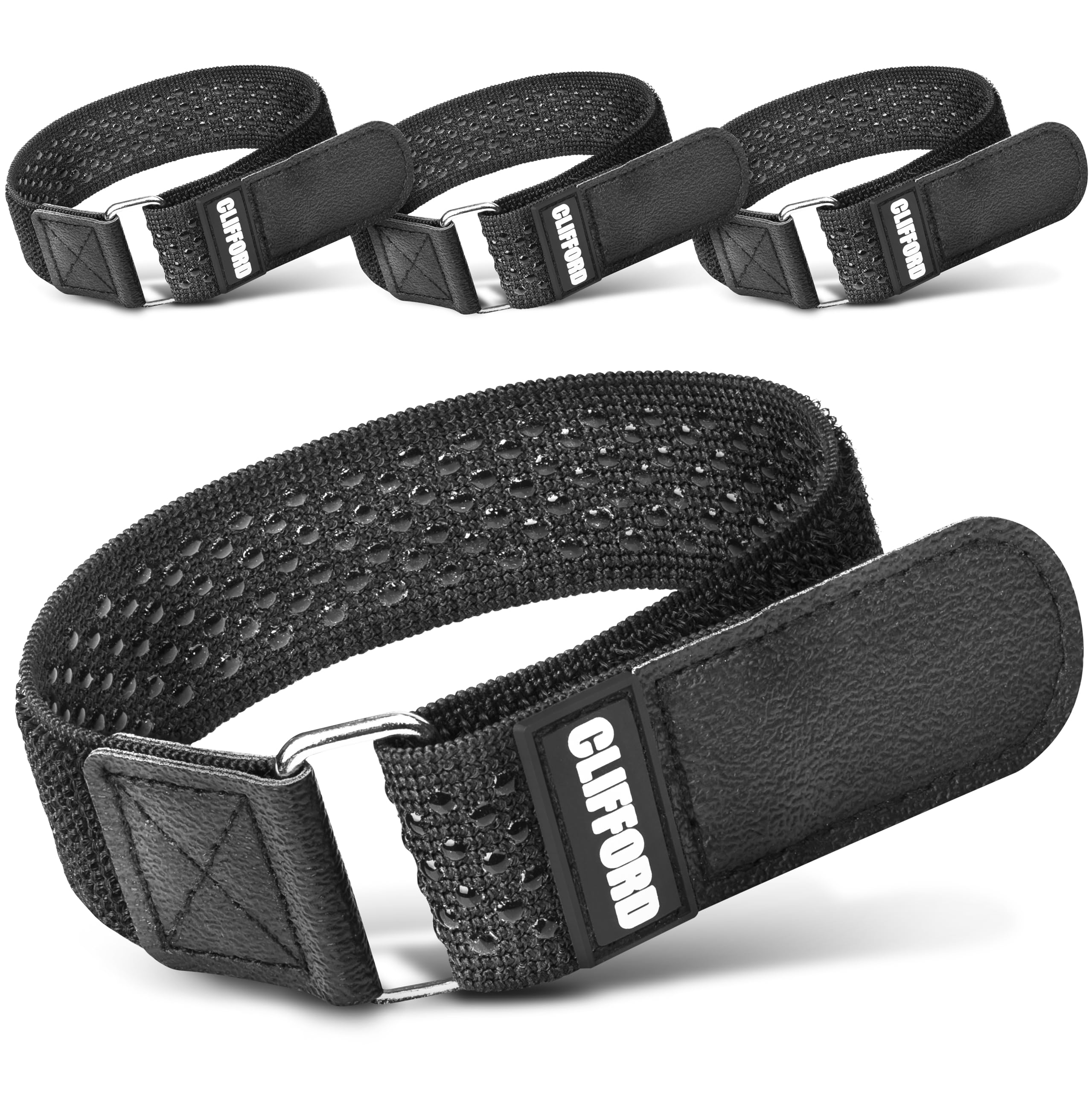 CLIFFORD Elastisches Klettband mit Silikon-Grip & Premium-Klett - Rutschfeste Hosenklammer für Fahrrad, bequem verstellbar, hautfreundlich - vielseitiges Klettverschluss Band für Haushalt & Kabel