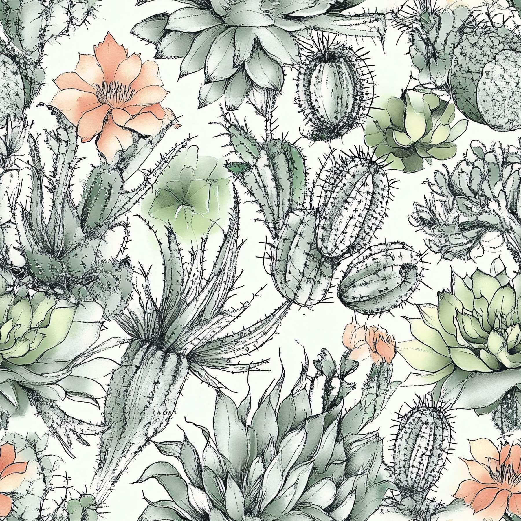 Cactus Garden Wallpaper – Desert Botanical Peel and Stick Wallpaper, Self-Adhesive Vinyl Sage Green Wall Paper for Southwestern Decor, 17.7in x 118in