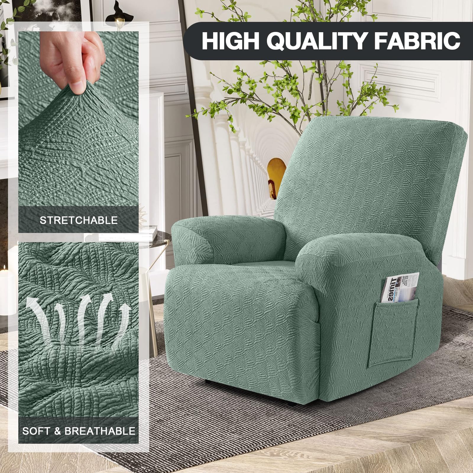 Timeles Recliner Covers Recliner Chair Covers Reclining Couch Covers Sofa Slipcovers Stretch Soft Washable (Single-Seater, Winter Mint)