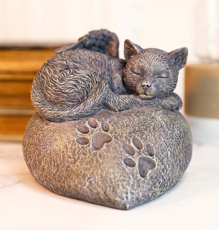 Urna Funerária para Gatos com Anjo Alado sobre Coração, Ebros Gift, Capacidade de 492 cm³