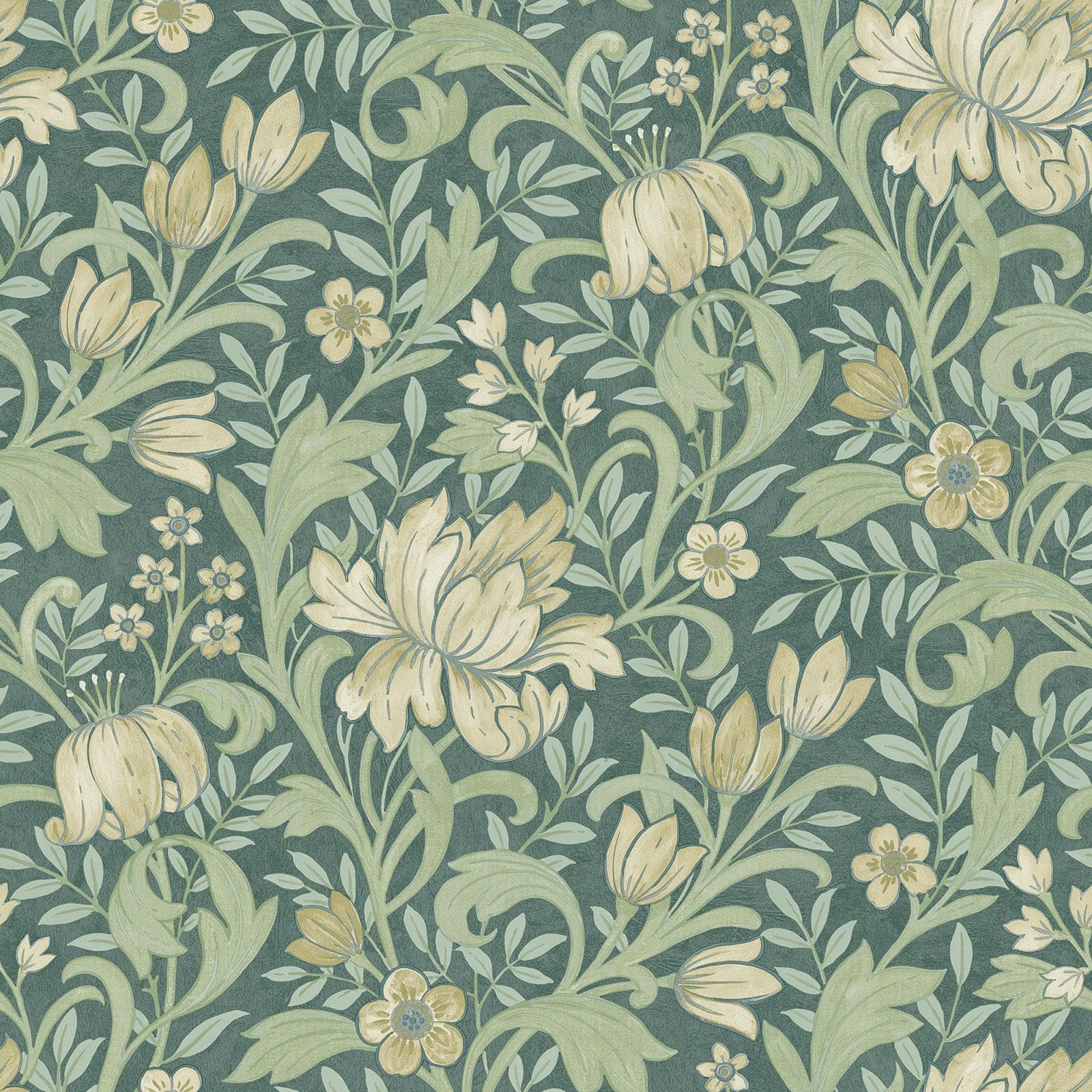 World of Wallpaper Marian Soft Tone, Matte Finish Floral Themed Arts and Crafts Inspired Wallpaper for Living Room, Bedroom, Hallways, Feature Walls - Green 204104/WOW119