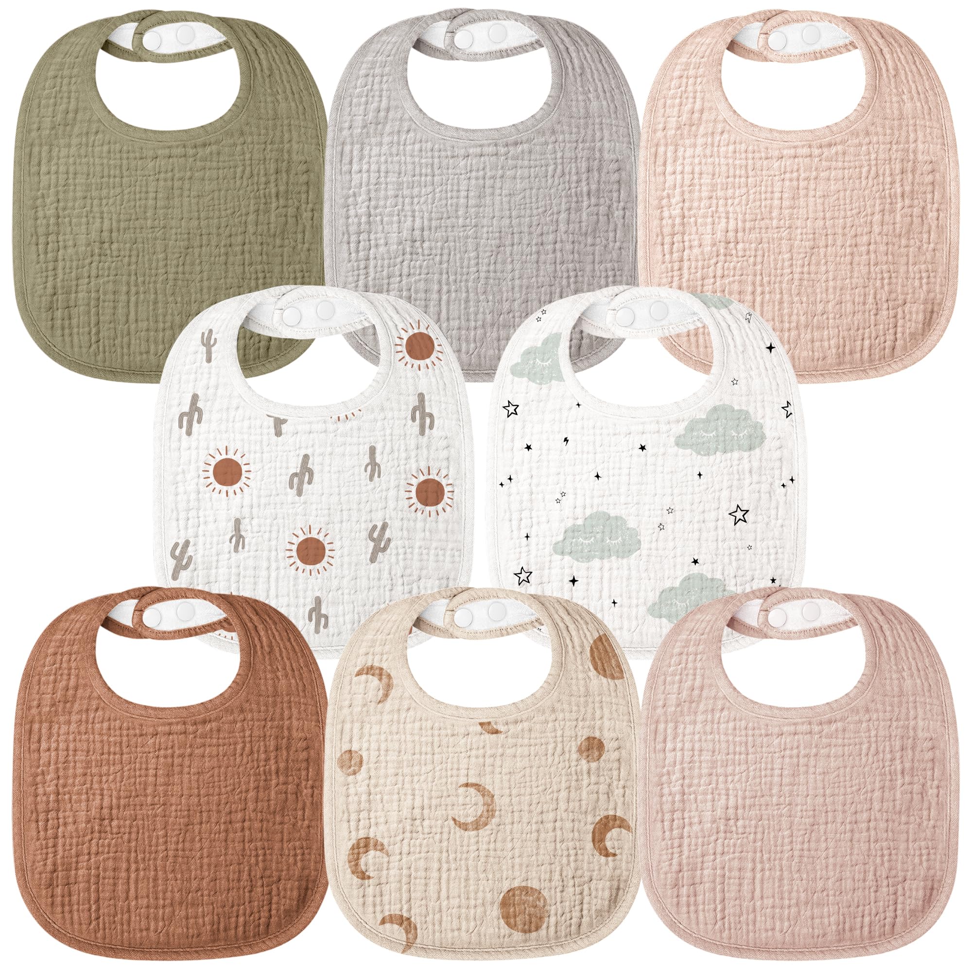 Bearmoss Lätzchen Baby Musselin Sabberlätzchen für Babys, 100% Baumwolle Quadratische Halstuch Baby Verstellbare Babylätzchen Weiche Sabberlätzchen für Junge und Mädchen,8 Stück (Sun Brown)
