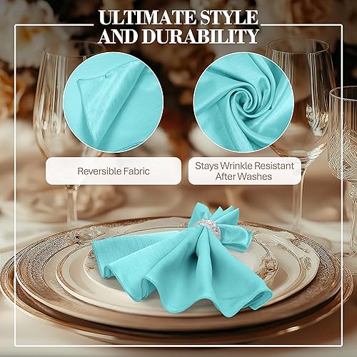 Miniatura 3 de Ultimate Textile -5 docenas - Servilletas reversibles de satén Shantung - Majestic de tela de 17 x 17 pulgadas, color azul aguamarina