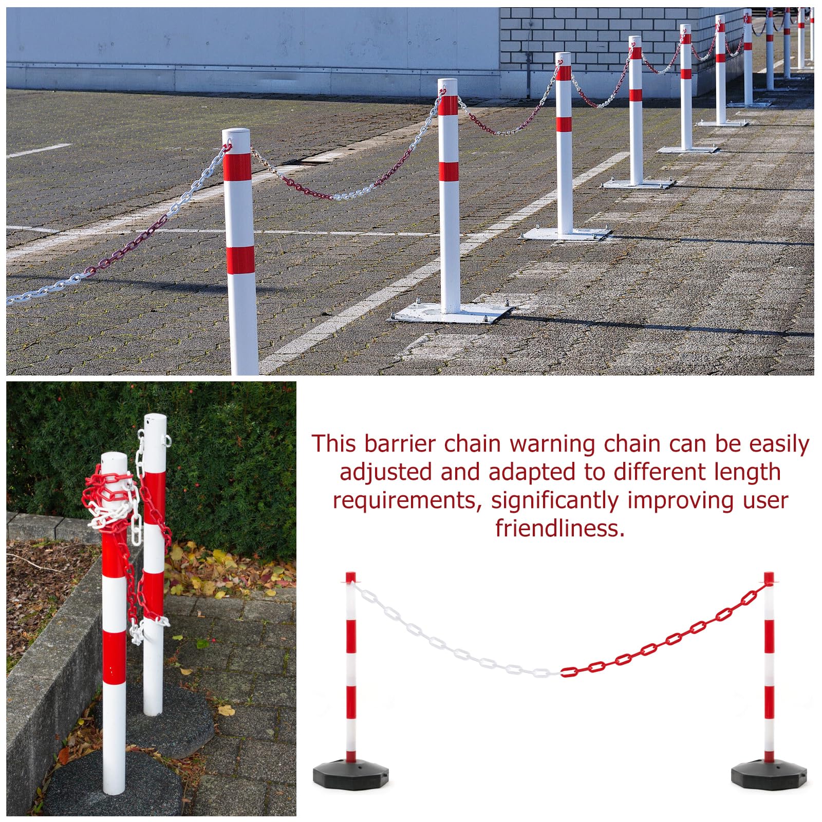 Catena di separazione in plastica 25m: Catena di Segnalazione Rosso Bianco 6mm, Catena di Sicurezza in plastica per Recinzione parcheggio e Barriere, per ingressi, posti di Lavoro e Garage.