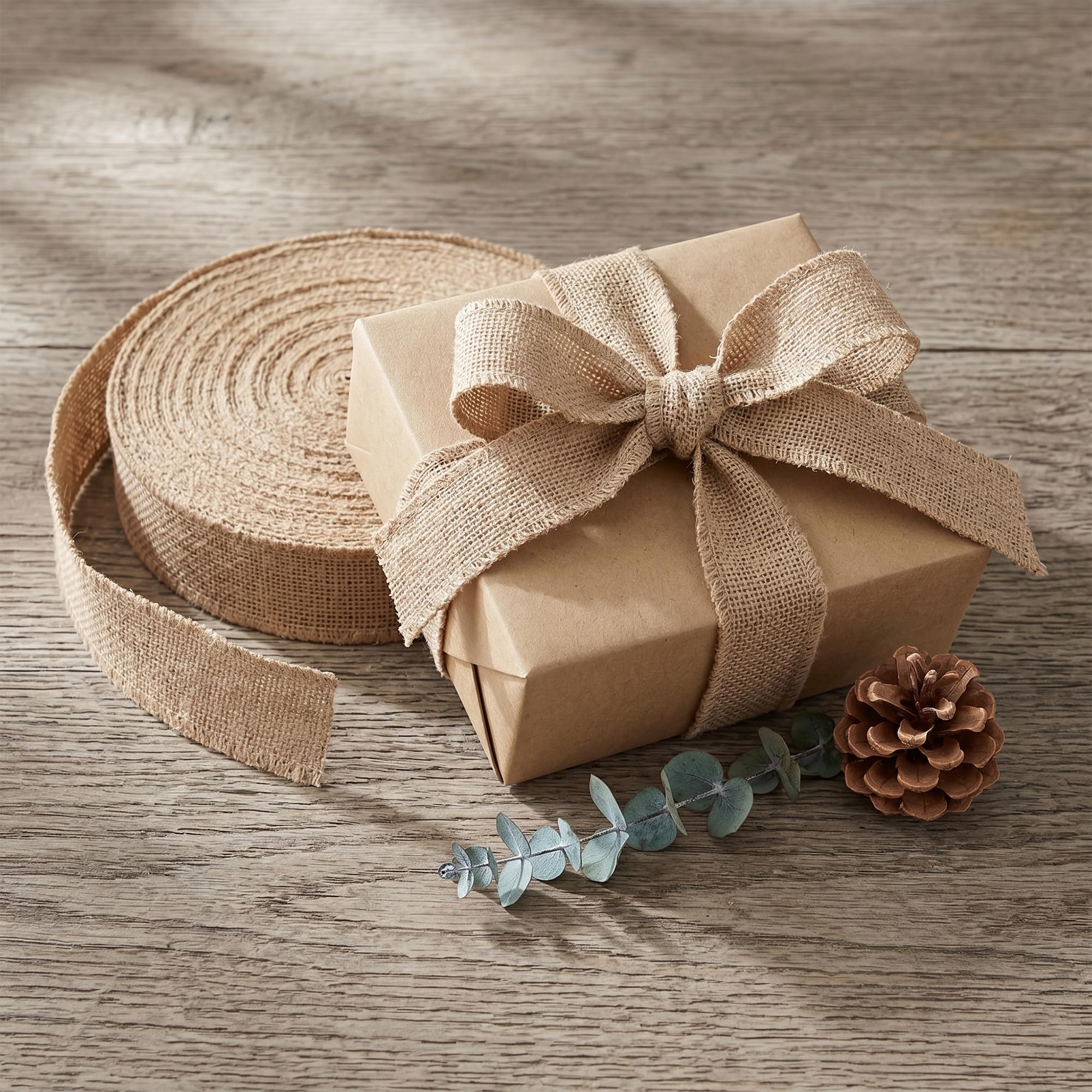 6cm x 50m Juteband, Burlap Band Natur, Braun Sackleinen Band für Geschenke, Hochzeit und Handwerk