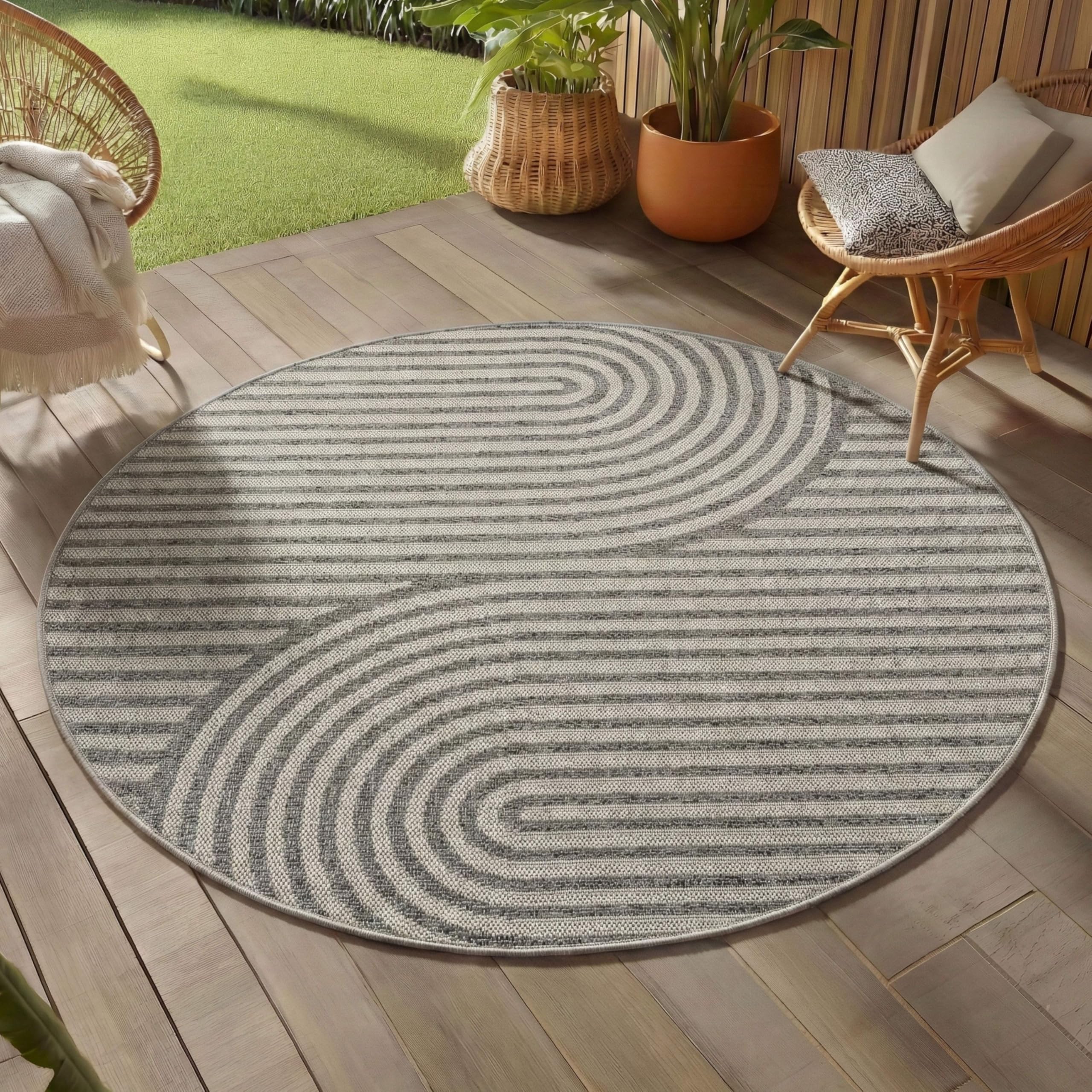 Teppium Outdoor Teppich Beige, Wetterfest & UV-beständig, ideal für Küche, Balkon, Terrasse auch Wohnzimmer und Esszimmer, Skandinavisches Boho-Design