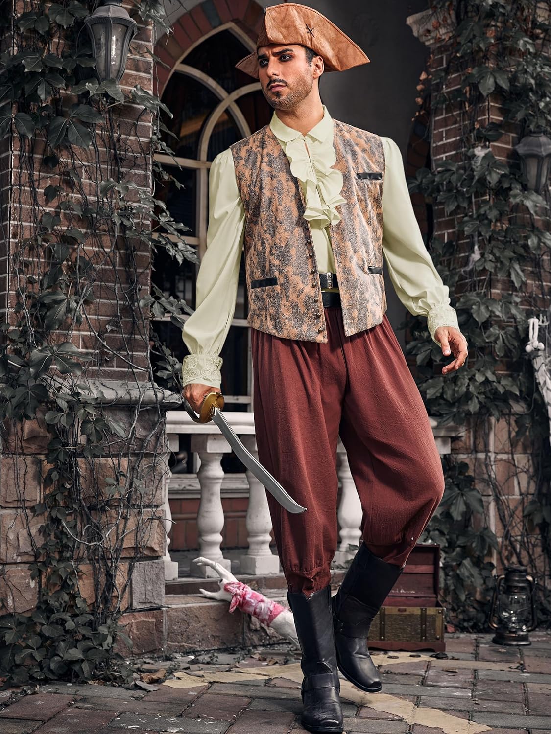 Runcati Mens Pirate Shirt Ruffle Victorian Renaissance Steampunk Vampire Poet Shirts Medieval Halloween Costume - Image 6