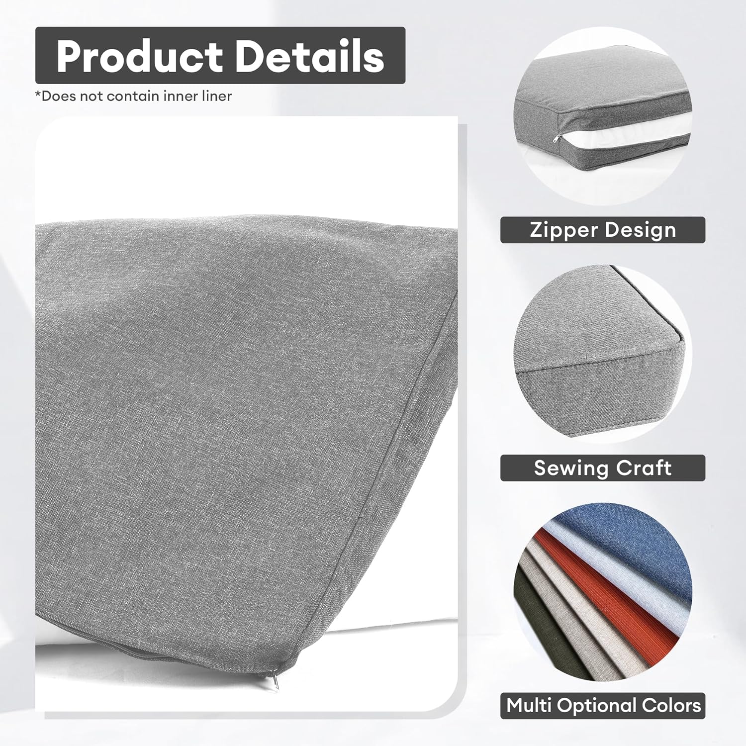 ovios Patio Cushion Covers, Waterproof Cushion Cover for Outdoor Furniture, Sofa, Couch, Chair, Loveseat Seat Back Cushion Cover with Zipper (4 Covers, Dark Grey)