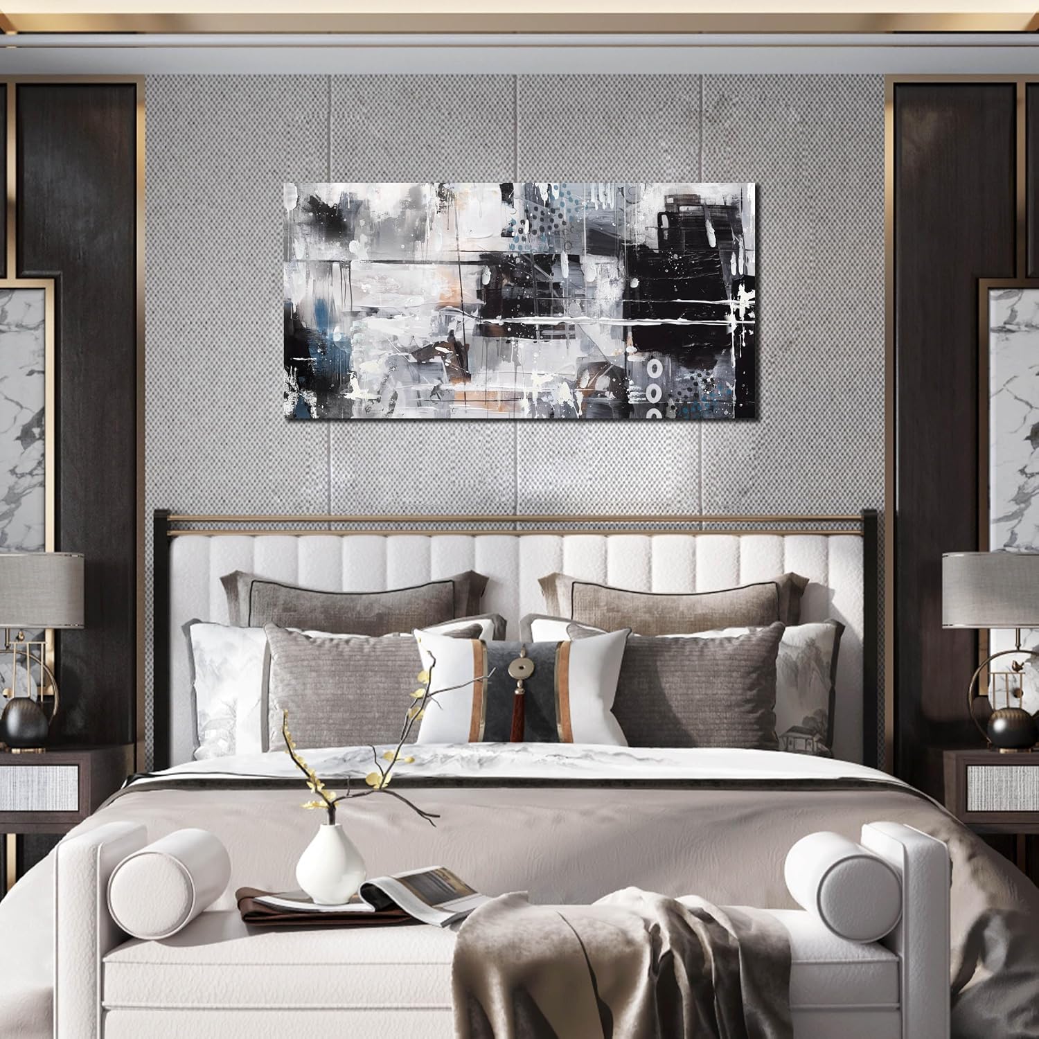 Abstract Art Wall Decor Office - Black And White Pictures Wall Art for Living Room - Modern Prints Wall Art Bedroom Size 20" x 40" image 5