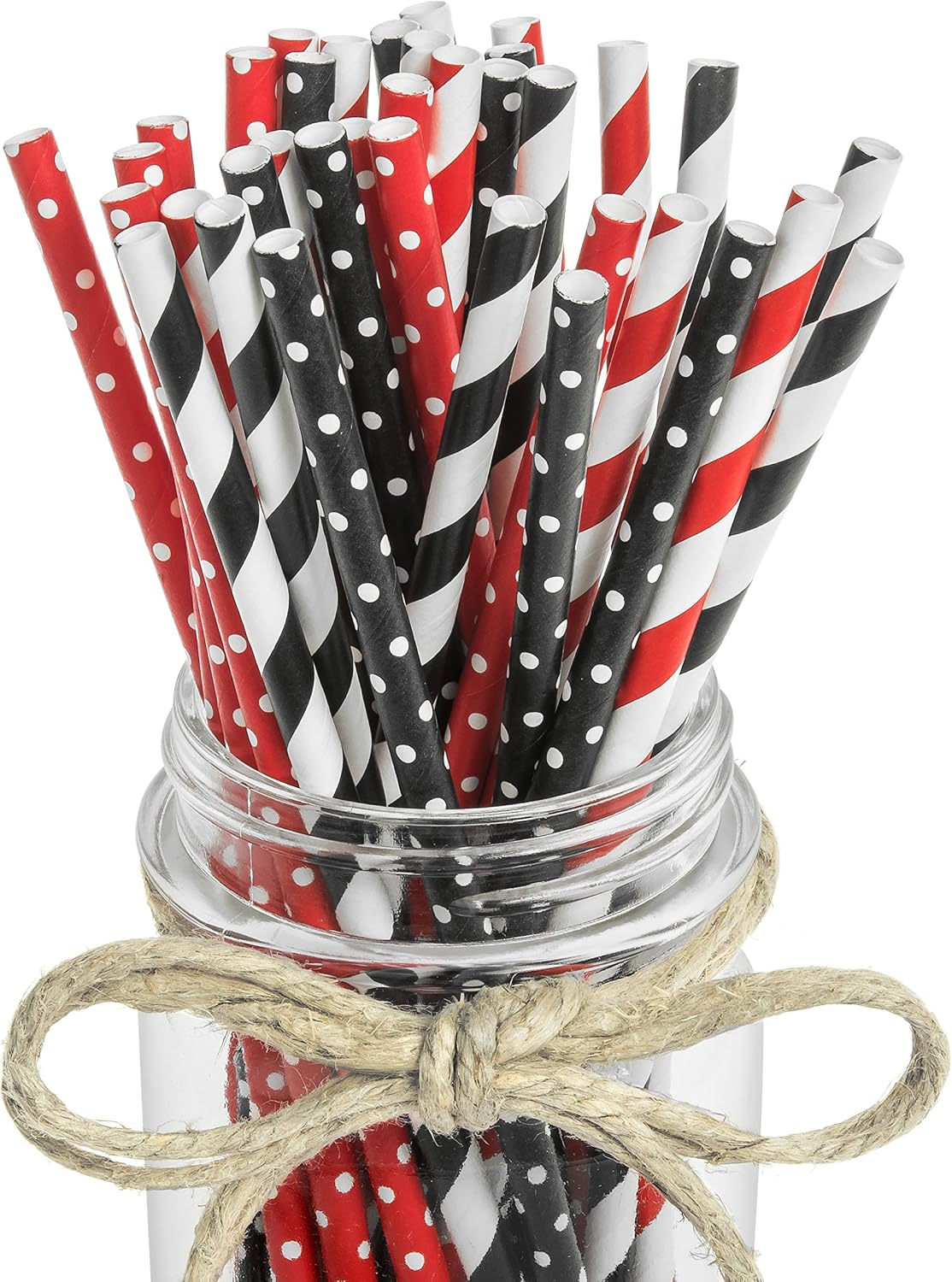 100 Piece - Black, White and Red Paper Drinking Straws - Stripes and Polka Dots - Party Decorations Perfect for Kids 1st Birthday Parties, Cocktails, Ladybug Party Supplies - Haute Soiree