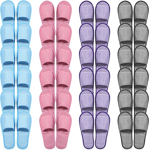 24 pares de pantuflas desechables a granel, antideslizantes, con punta abierta, de algodón, lino, transpirables, para spa, multicolor, para