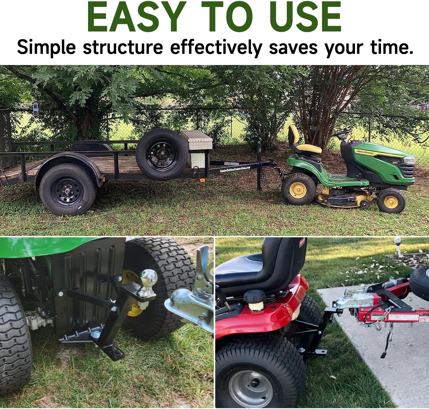 Lawn Mower Trailer Hitch, Versatile Garden Tractor Towing Hitch with Black Powder Coating for Effortless Towing and Handling, Compatible with John Deere, Cub Cadet, Husqvarna, Craftsman Riding Mowers