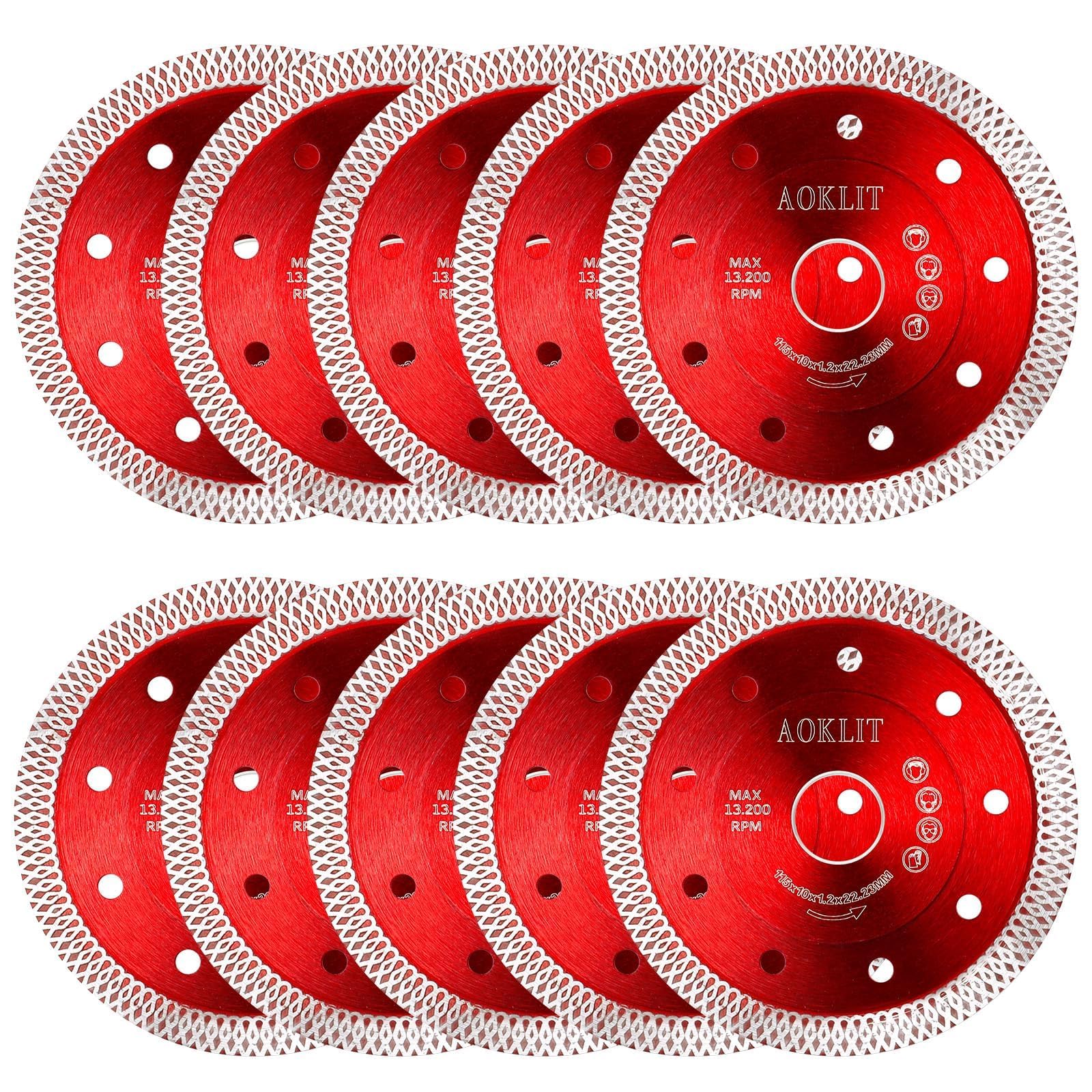 AOKLIT 10 Pcs Diamond Saw Blades, 4-1/2 Inch Super Thin Tile Grinder Cutting Blade, Diamond Blade for Angle Grinder Cutting Porcelain Tile Granite Marbles