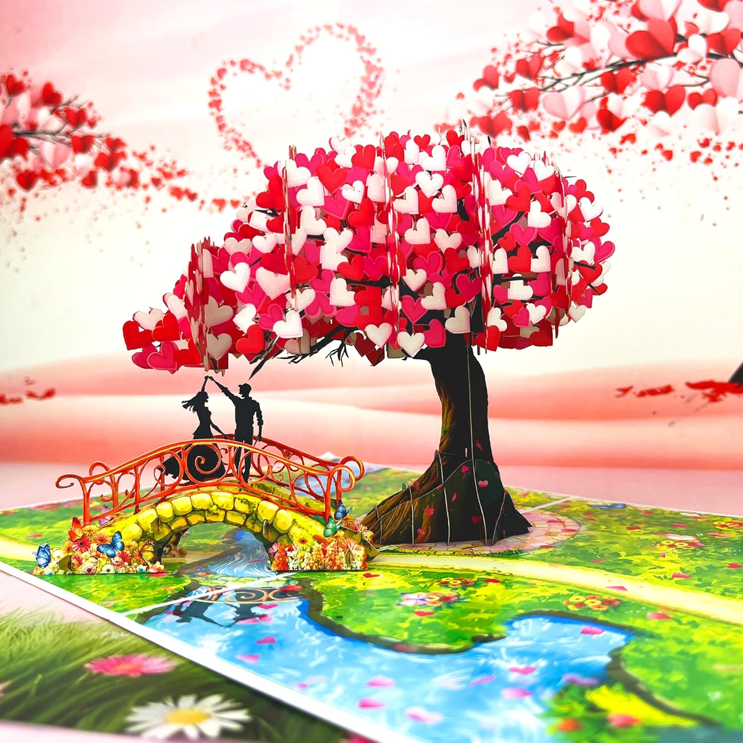 Anniversary Pop Up Card, 3D Love Tree Hearts with Couple, Wedding Anniversary Card for Wife, Husband, Couple, Love Card for Her, Him, Ideal Gift for Wedding, Anniversary, Valentines, Romantic Birthday, Mothers Day - Image 2