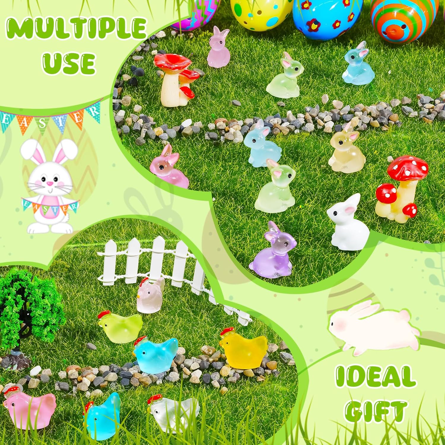 Bbiamsleep 318 Pcs Easter Sensory Bin Filler Fine Motor Skills Spring Sensory Bin Items Counting Sorting Pom Poms Decorations Include Mini Rabbit Figurines for Easter Sorting Counting