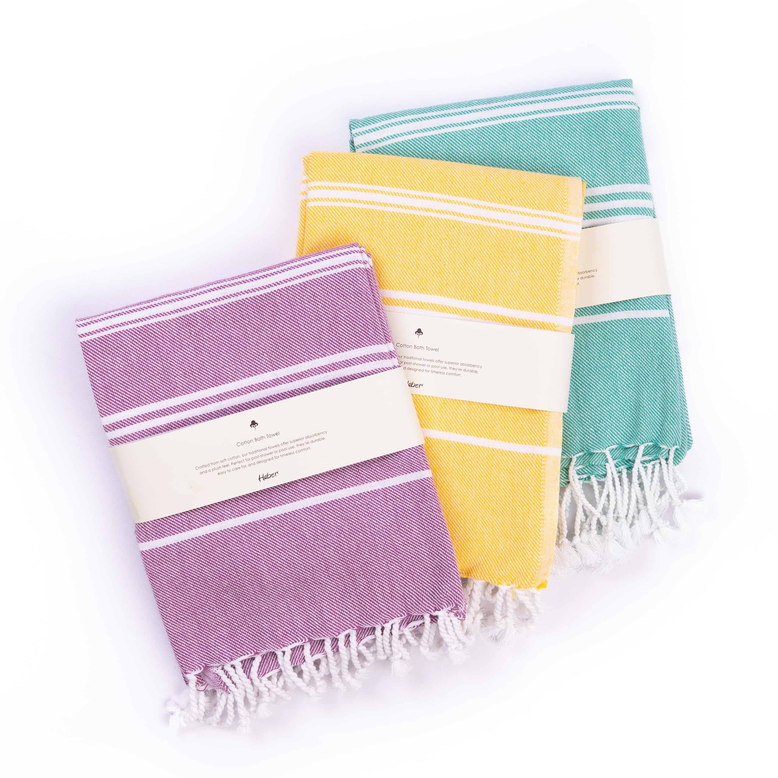 - HABER - Premium Basic Large 100% Cotton Towel (152Cm X 76Cm) Soft, Absorbent and Comfortable Towels for Bath Large Size Quick Dry for Bath, Gym & Travel, Pack of 3pcs - Plum/Yellow/Mint.