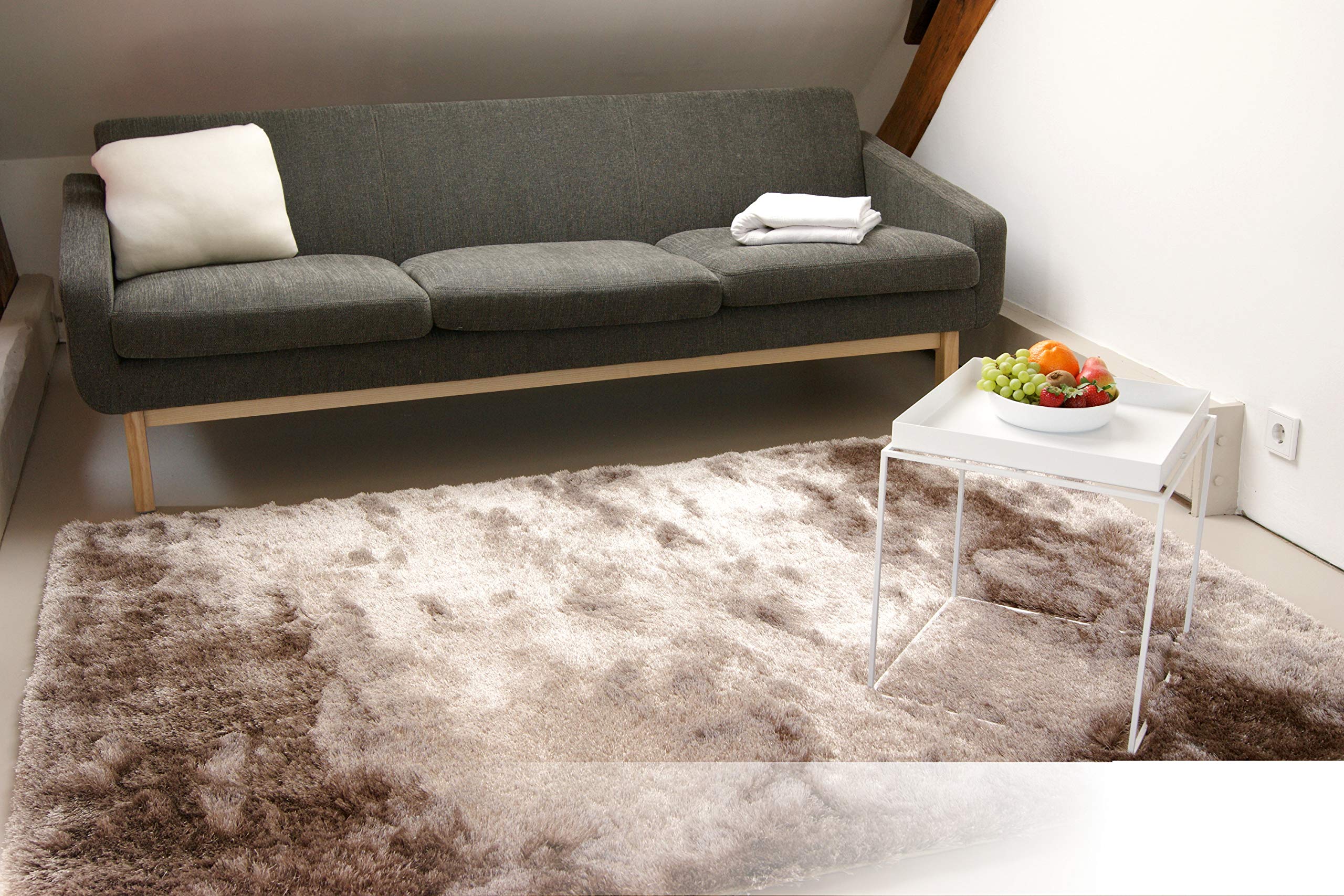 floor factory tappeto esclusivo moderno Satin marrone chiaro 120x170 cm tappeto shaggy pelo lungo