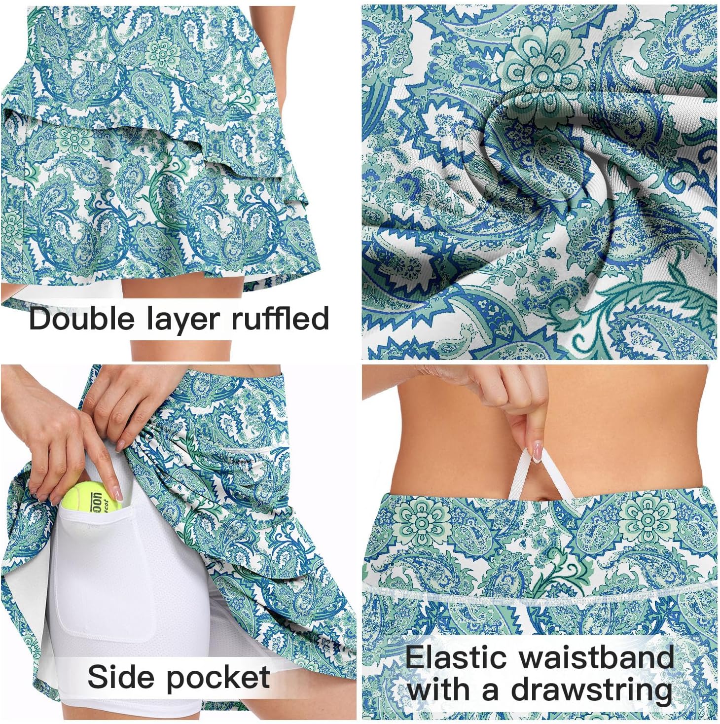 WOWENY Women's Active Skort Athletic Ruffle 17" Pleated Tennis Skirt with Pocket for Ladies Running Golf Workout - Image 4