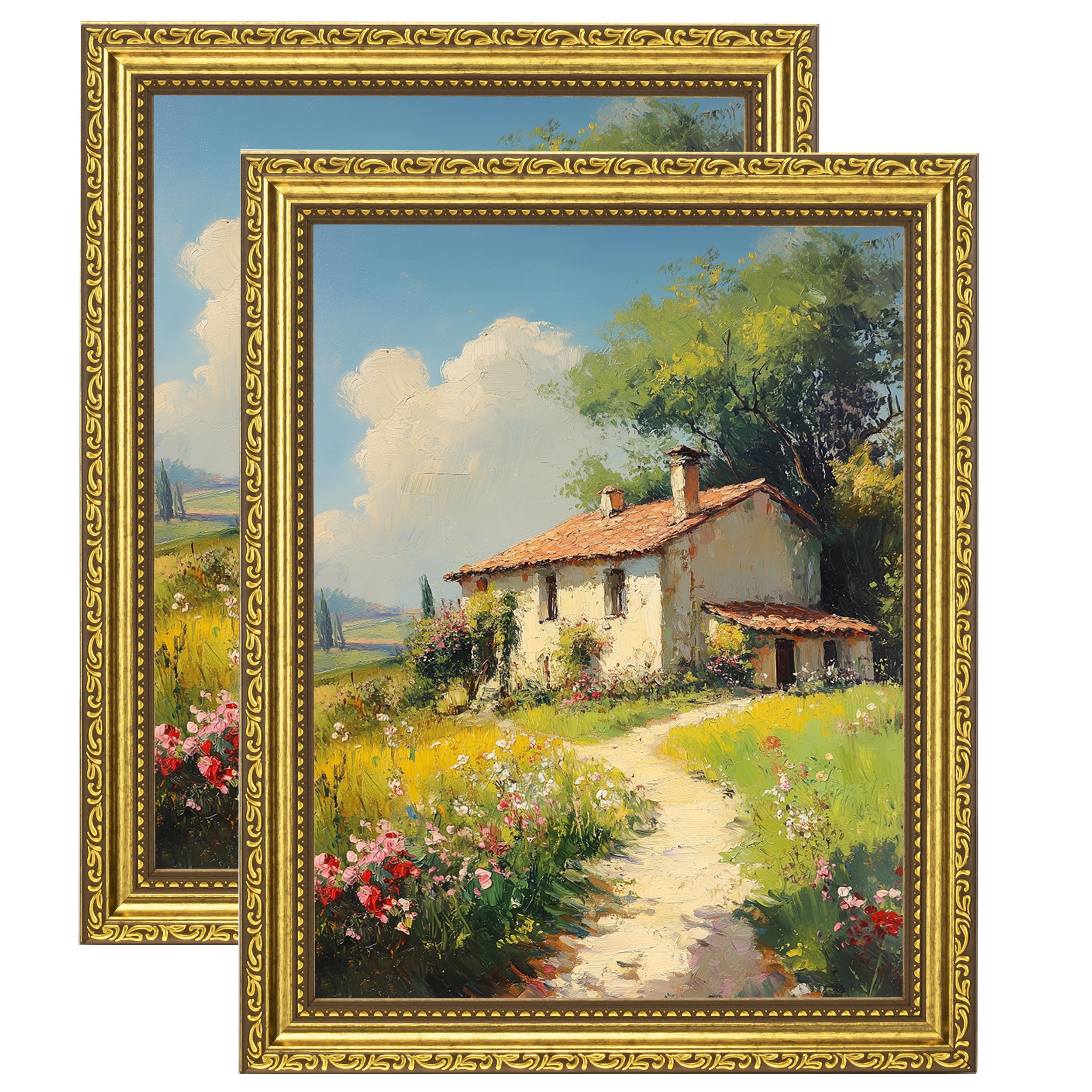 eletecpro 8.5x11 Vintage Picture Frame, Glass Cover, Gold, 2-Pack