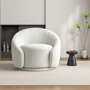 Lumibee Swivel Barrel Chair, Boucle Accent Chair, Modern Round Armchair for Living Room, 360 Small Single Sofa Club Chair for Bedroom White
