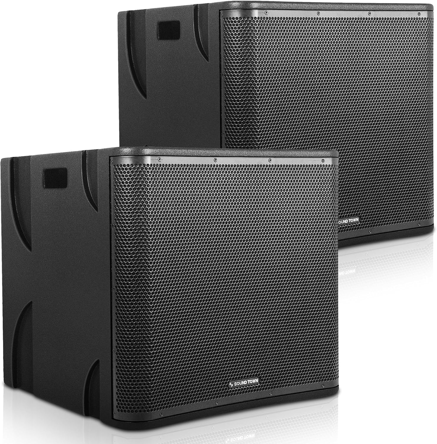 Sound Town 2-Pack 18" 1600 Watts Powered PA DJ Subwoofers with DSP, LPF, and Birch Plywood Enclosure, Black (CARME-18SPW-PAIR)