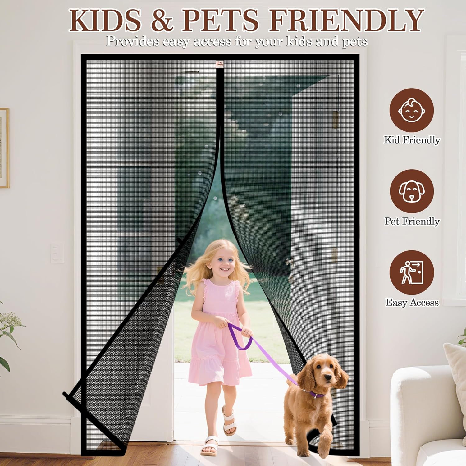 Yotache Magnetic Screen Door fits 74"x80" Doors, Screen Size 76"x81" High-Density Fiberglass Mesh with Powerful Magnets & Windproof Hasp for French Front/Back Sliding Doors, Black