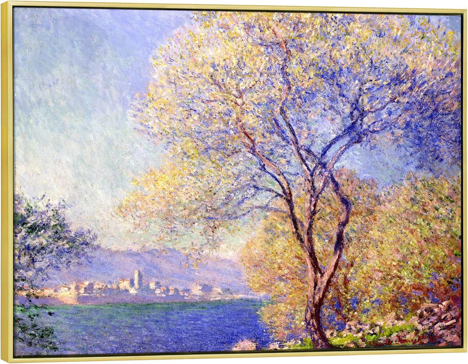 Wieco Art Large Framed Canvas Wall Art Antibes Seen from The Salis Garden 1988 by Claude Monet Modern Canvas Prints for Home Office Decorations