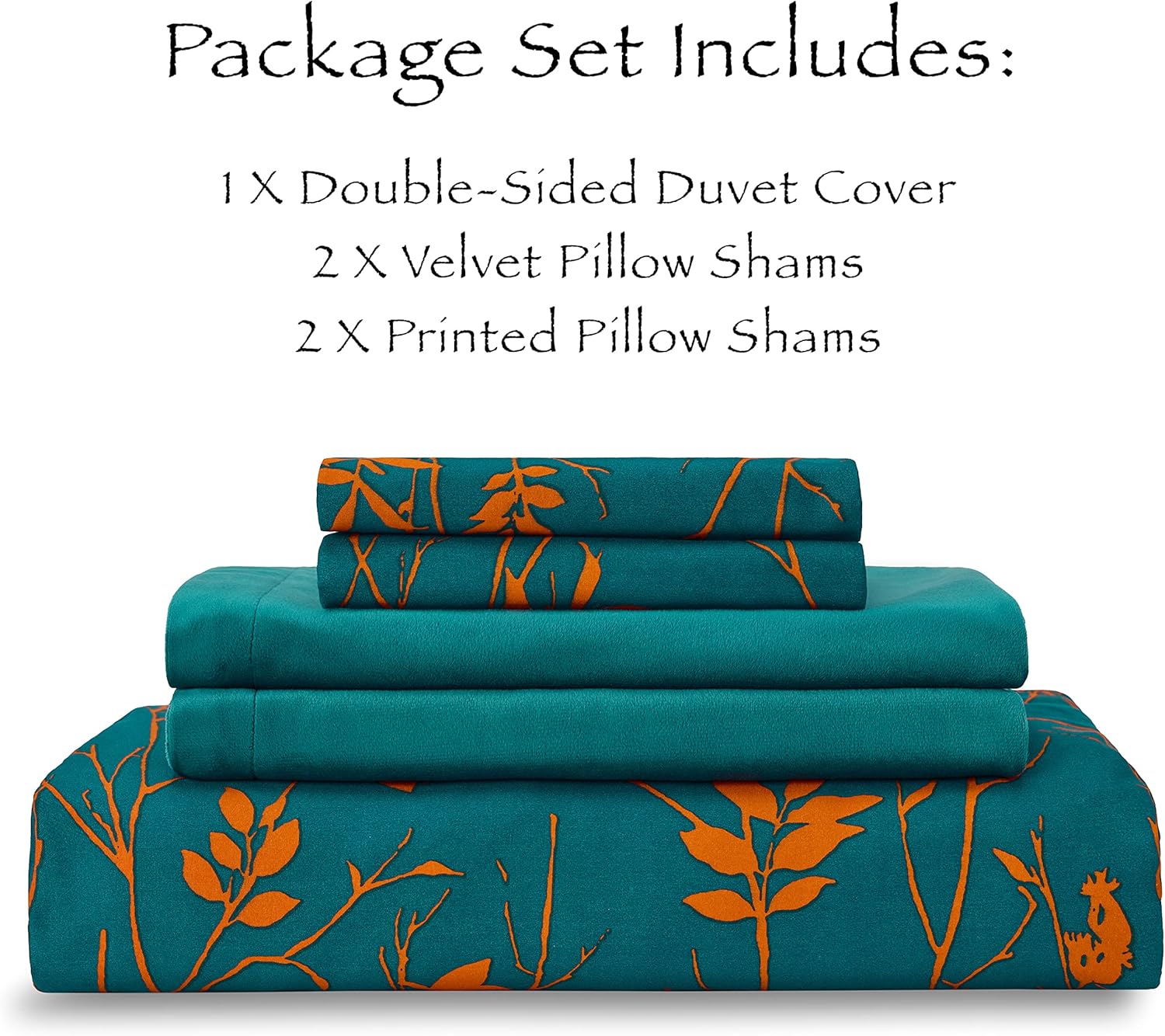 Chanasya Premium 5-Piece Reversible Ultra Soft Brushed Microfiber Velvet Bedding Comforter Duvet Cover Set - Teal Yellow Bramble Leaves Foliage Print - (1 Duvet Cover & 4 Pillow Shams) - Queen Bed